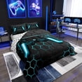 thumbnail image 2 of Gaming Comforter Teens Game Bedding Sets Twin,Gamer Comforter Set Game Home Decor,Soft Neon Lights Gamepad Duvet Insert All Season Hexagon Quilt Comforter With 1 Pillowcase,Blue Grey, 2 of 6