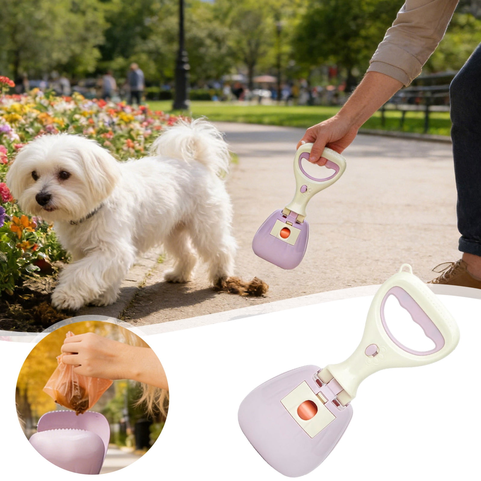 Dog Poop Waste Disposal Portable Pick Up Tool With Dispenser Leash For Outdoor Walking Cleaning
