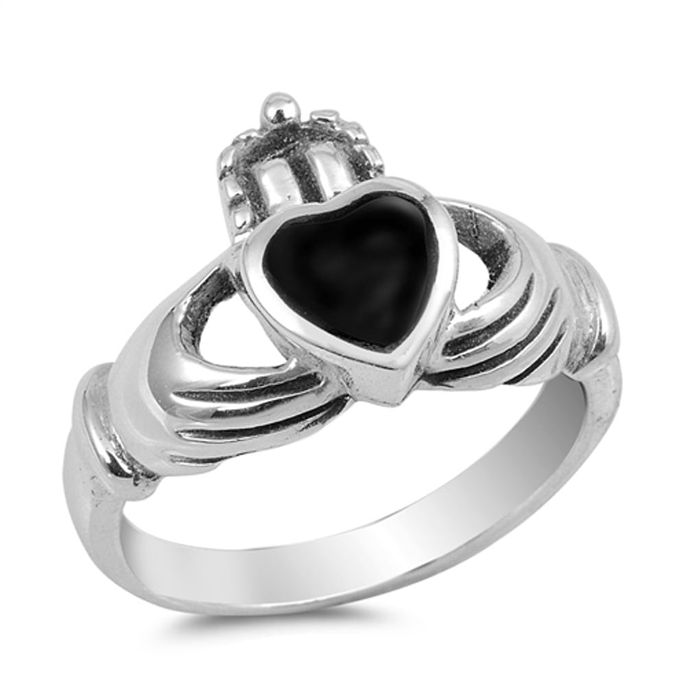 Shiny Black Onyx Fashion .925 Sterling Silver Ring Sizes 5-9