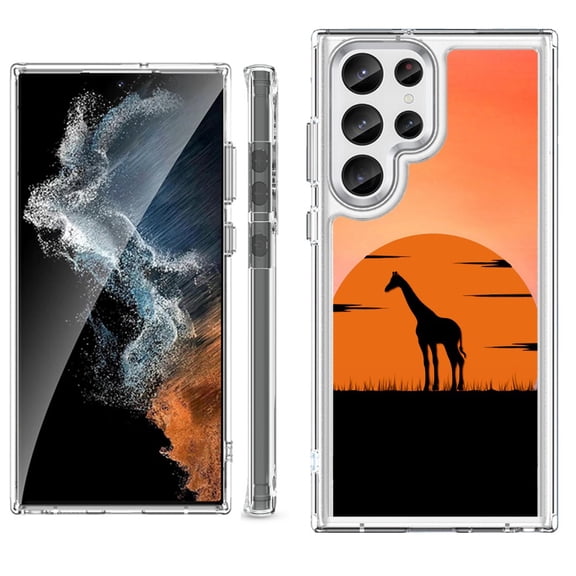 Shockproof Bumper Phone Case for Samsung Galaxy S23 Ultra 5G, by OneToughShield ® - Sunset Giraffe
