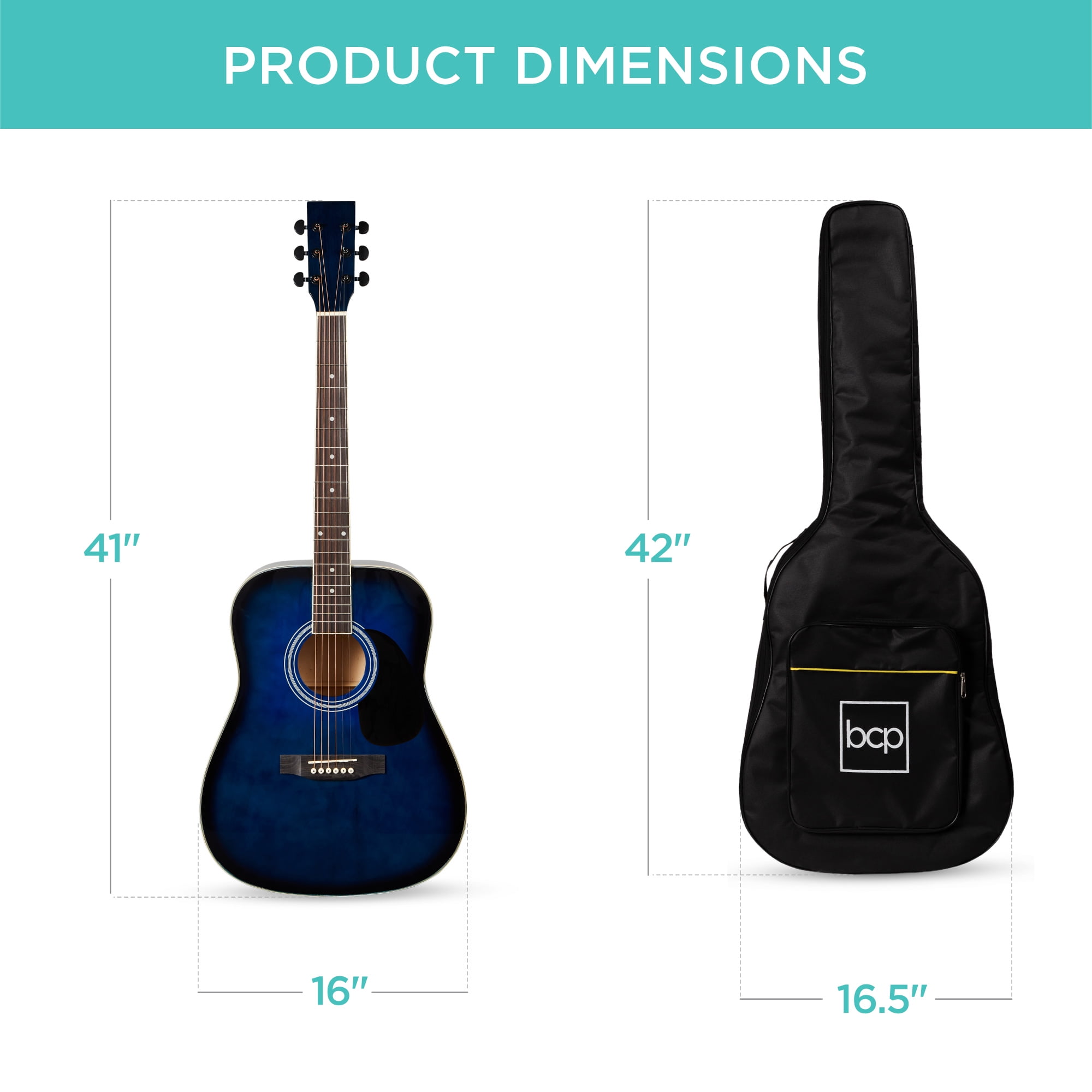 Best Choice Products 41in Full Size All-Wood Acoustic Guitar Starter Kit w/Gig Bag, E-Tuner, Pick, Strap, Rag - Blue