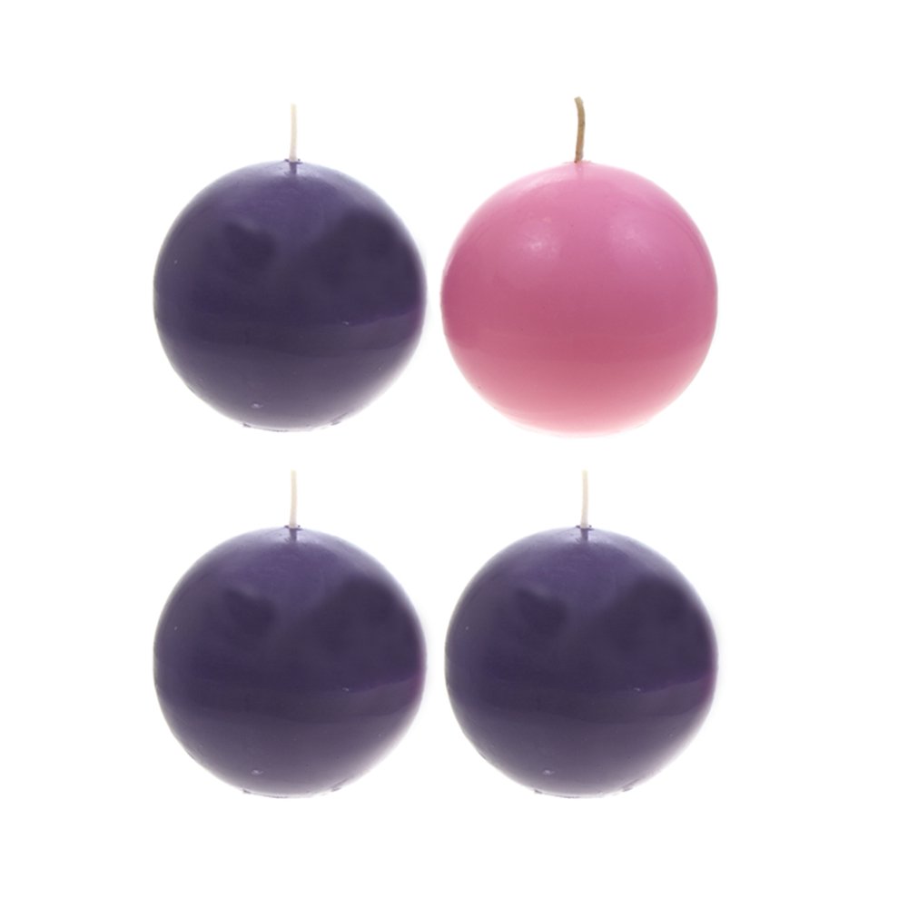 Mega Candles 3" Advent Unscented Round Ball Candle, Set of 4