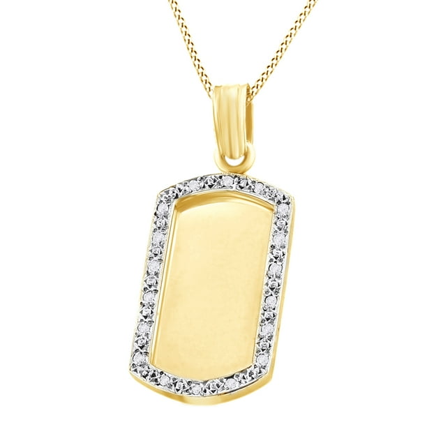 Jewel Zone US 0.22 Ct Round Cut Natural Diamond Dog Tag Pendant