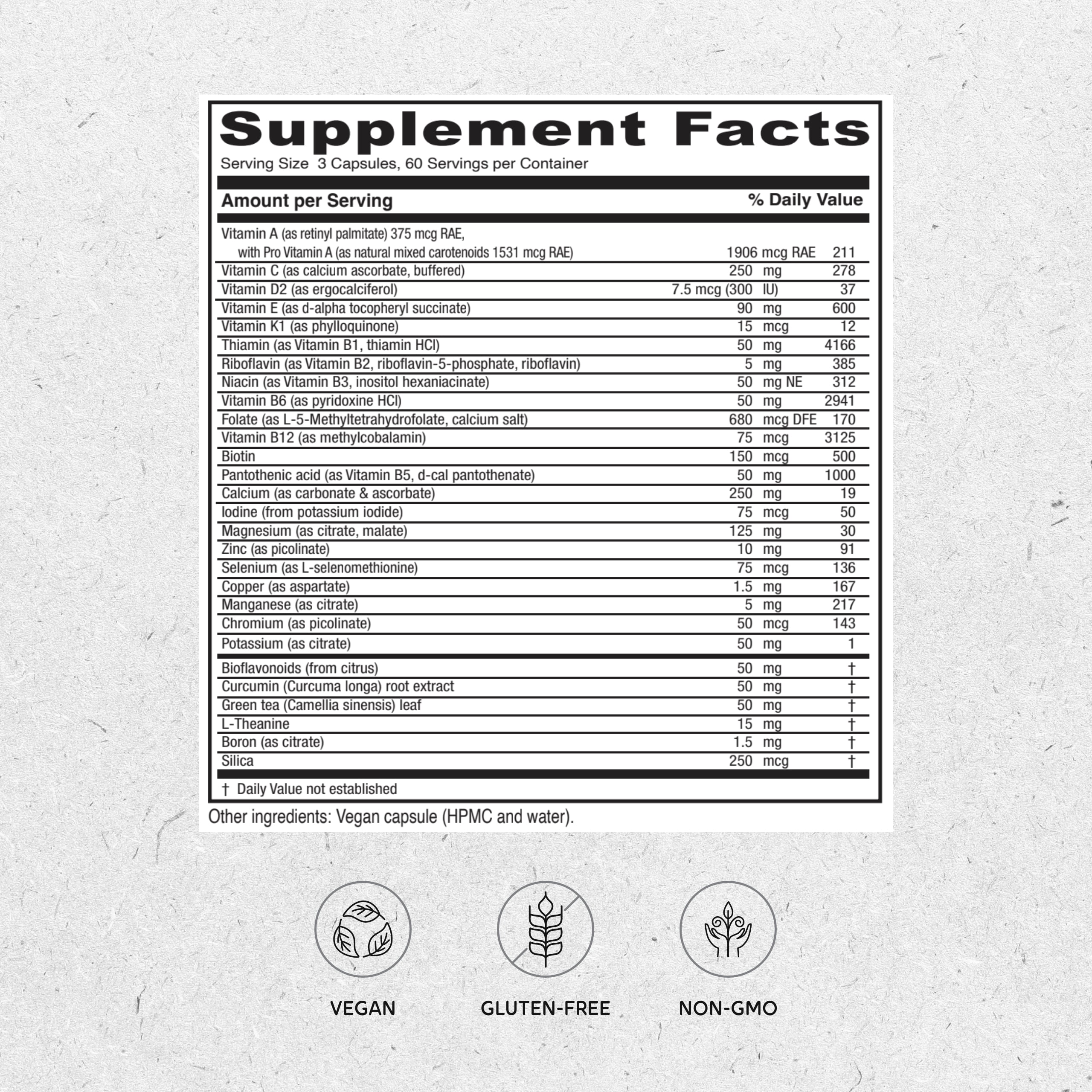 Vitanica Mid-Life Symmetry, 50-65 High Potency Multivitamin and Mineral, Vegan, 180 Capsules