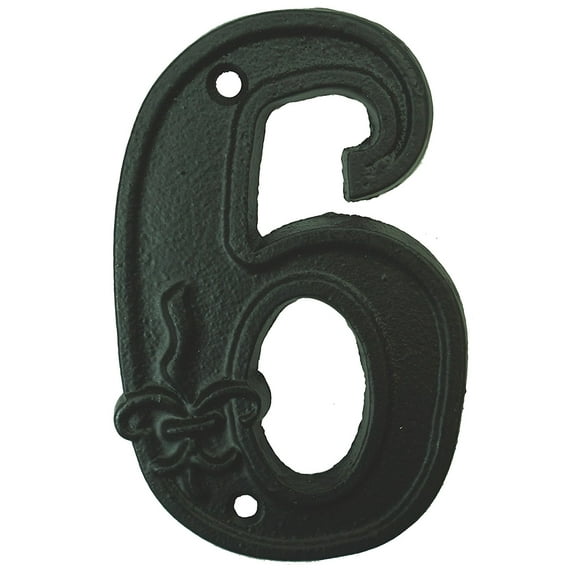 Lulu Decor, Cast Iron House Number 6 Vintage Black Finish with Fleur De Lis (# 6)