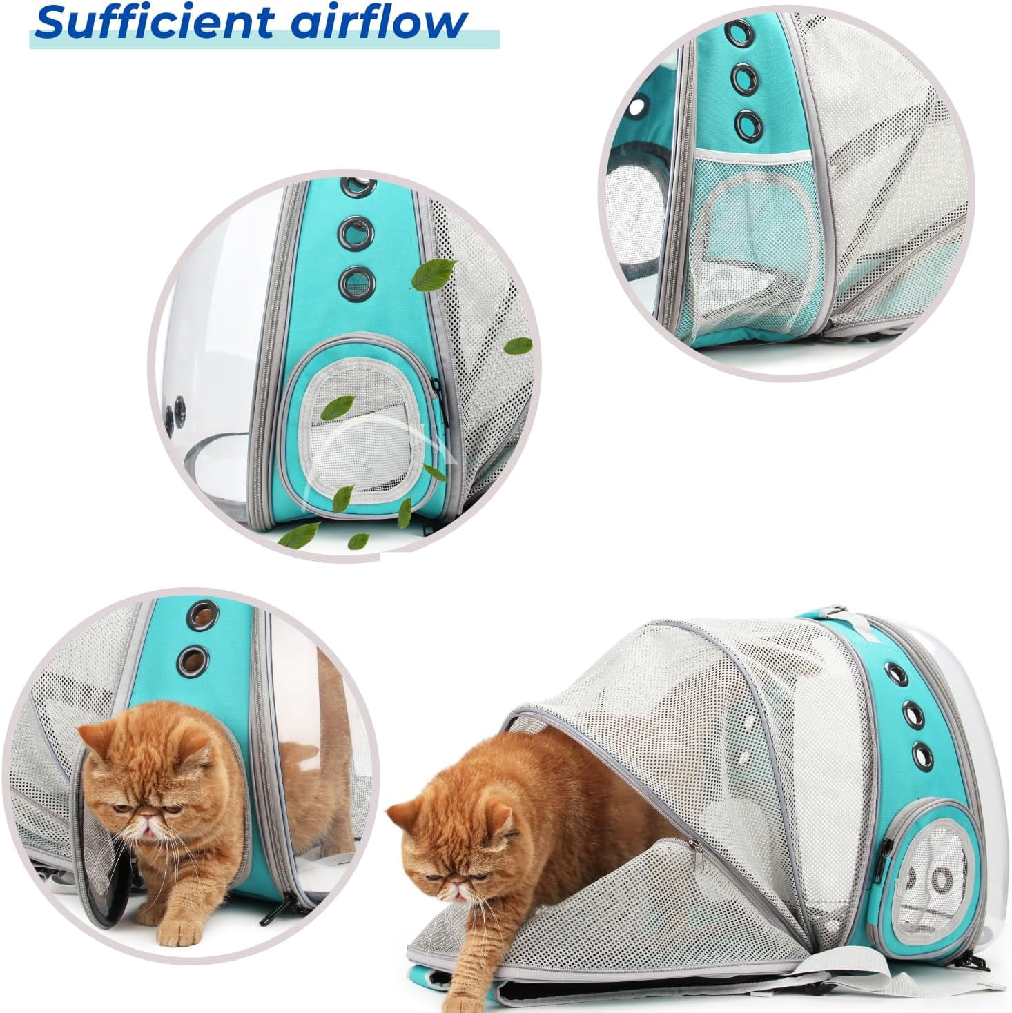 Cat Carrier Backpack, Expandable Bubble Pet Carrier for Cats and Small Dogs, Airline Approved Travel Backpack for Hiking, Walking & Outdoor Adventures - Supports up to 16 lbs