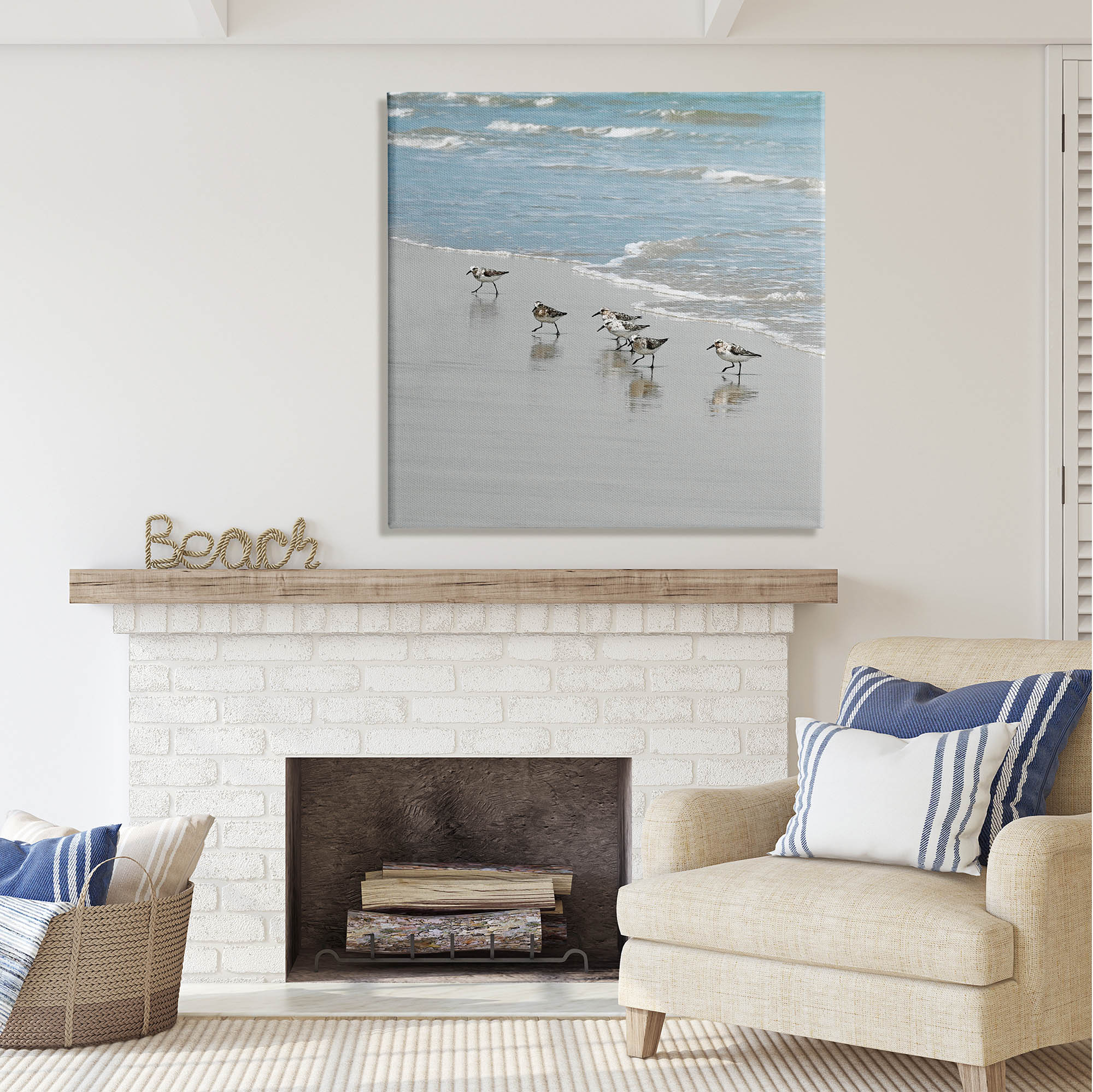 Stupell Industries Sandpipers on Shore Reflection Coastal Painting Gallery Wrapped Canvas Print Wall Art