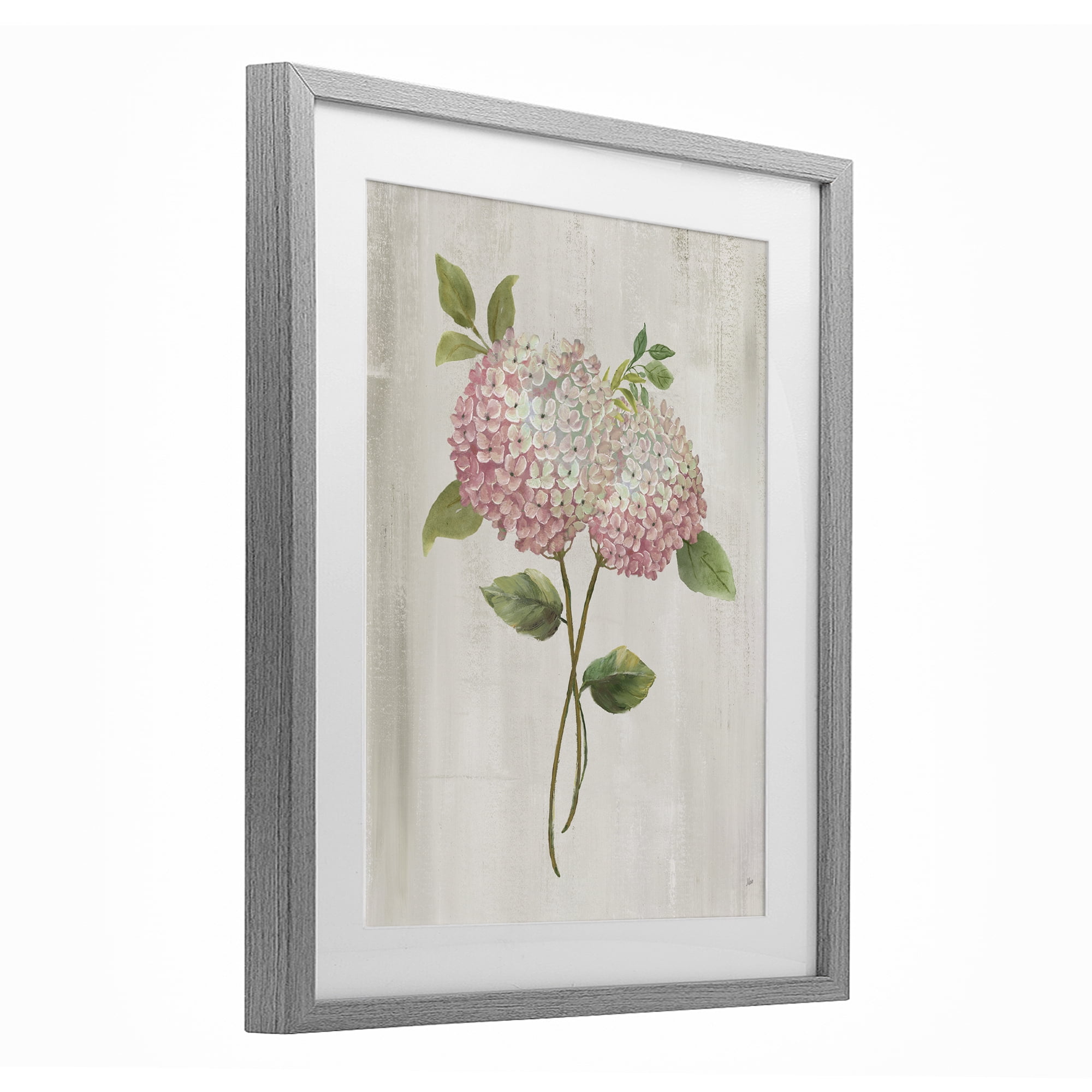 Stupell Industries Vintage Pink Hydrangea Gray Framed Print Under Glass, design by Nan