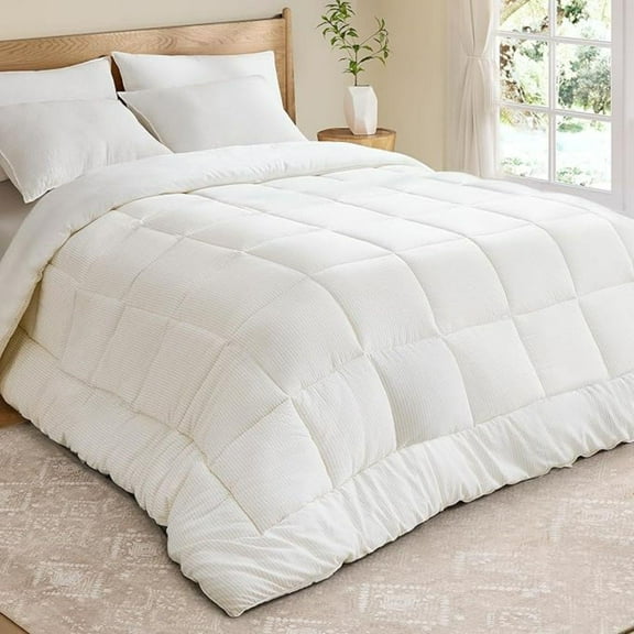 Down Alternative Comforter, Queen Size Duvet Insert, 88 x 88 Inches, All-Season Quilt, Breathable Viscose and Soft Microfiber, 300 GSM Fill, for Hot Sleepers, Machine Washable, White