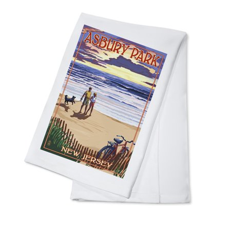 Asbury Park, New Jersey, Beach and Sunset (100% Cotton Tea Towel, Decorative Hand Towel, Kitchen and Home)