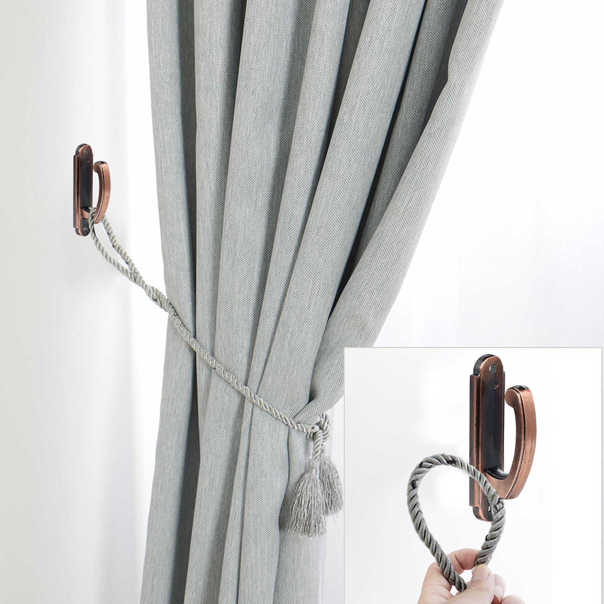 Grey Gray NEW Bali Braided Window Curtain Tieback 1 Pair with Hooks 