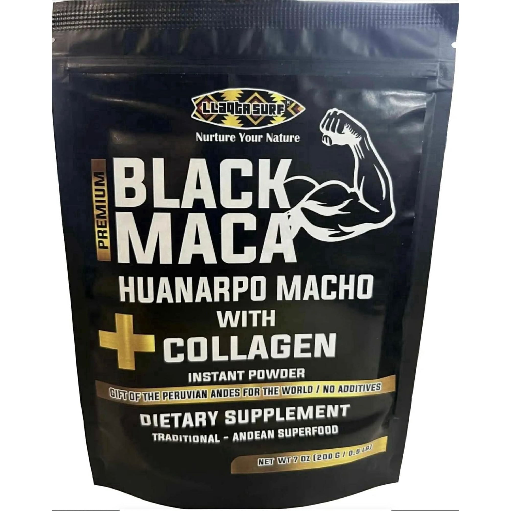 Llaqta Surf Premium Black Maca & Huanarpo Macho Powder with Marine Collagen, 7 oz (200g) – Traditional Andean Superfood Supplement