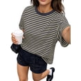 thumbnail image 3 of Gynyvoja Womens Oversized Striped T Shirts Short Sleeve Casual Crewneck Summer Y2K Clothes &Navy Blue M, 3 of 6