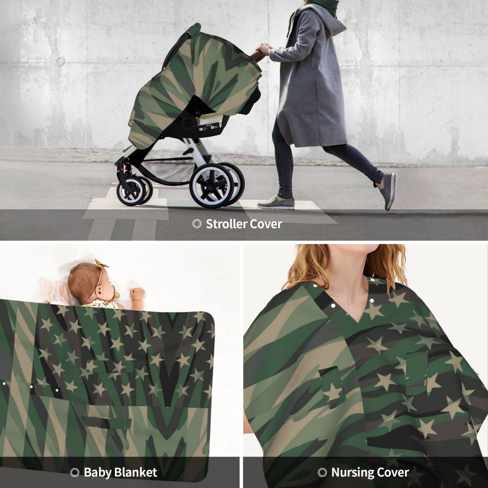 Car Seat Cover Baby - Jungle Green Camo USA Flag Breathable Infant Car Seat Cover for Baby Carseat, Lightweight Comfort Baby Essentials Must Haves Newborn Stuff for Girl Boy
