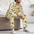 thumbnail image 6 of Bingfone Men's Pajama Set 2 Piece Loungewear PJs, Long Sleeve with Pajama Pants-Vintage White Polka Dot Sunflower, 6 of 7