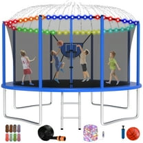Jump Into Fun Trampoline 12FT 8 10 14 15 16FT Outdoor Trampoline for Kids and Adults with Enclosure and Basketball Hoop, Lights,Sprinklers and More Gifts, 1200LBS Trampoline for 4-5 Adults and Kids
