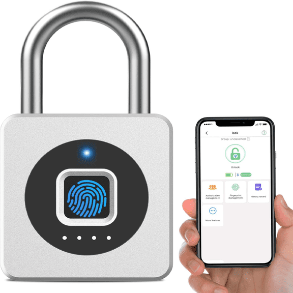 Fingerprint Gym Locker Lock, Keyless Biometric Padlock, Weatherproof Electronic Digital Bluetooth App Smart Combo Pad Lock for Outdoor Fence Gate School Locker Storage Shed Pool