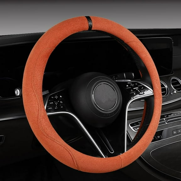 General Suede car Steering Wheel Cover, Sweat Absorbing, Anti Slip, Comfortable, Breathable car Handle Cover (Orange)