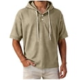 thumbnail image 3 of Plus Size Big & Tall Men's Cotton Pullover Hooded Top Short Sleeve Casual Solid Color T-Shirt Hoodie Drawstring Loose Fit Summer Basic Streetwear Outfits Travel Essential, 3 of 7