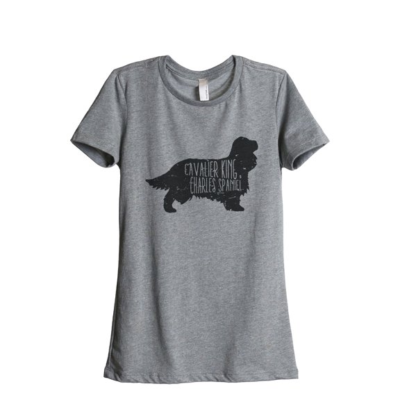 Thread Tank Cavalier King Charles Spaniel Dog Silhouette Women's Relaxed Crewneck T-Shirt Tee Heather Grey Small