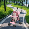 thumbnail image 7 of BEZT Pink Foldable Dog Stroller w/Adjustable Canopy and Breathable Pet Travel Harness, 7 of 7