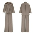thumbnail image 4 of Tie Front Lounge Set Women - Button Down Shirt & Elastic Waist Pants Vacation Outfits Loose Fit Long Sleeve Summer Pantsuit Lightweight Breathable, 4 of 8