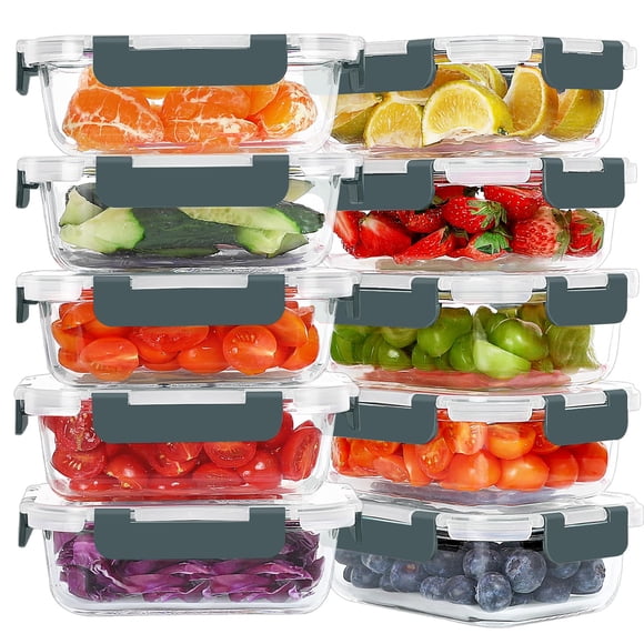 KOMUEE Set de 10 Recipientes de Vidrio para Preparación de Comidas de 650ml, Libre de BPA