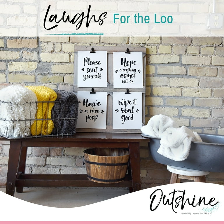 Outshine Funny Bathroom Wall Decor Art Prints (Set of 4) | 8x10 Unframed Funny Bathroom Signs | Witty Quotes Wall Art Set for Guest Bath, Powder