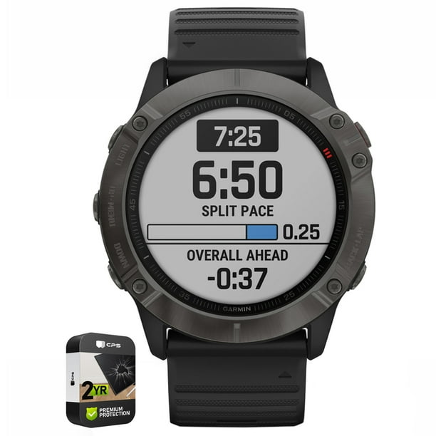 Garmin 010-02157-10 Fenix 6X Sapphire Multisport Carbon Gray DLC Bundle with 2 Year Accidental Repair and Extended Protection Walmart.com