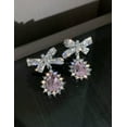 thumbnail image 2 of K-KED Bow Knot Earrings Stud Post Rhinestones Drop Dangle Silver Tone New 1.5", 2 of 3