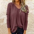 thumbnail image 2 of Chbgutlmr Womens Tops Long Sleeve Knitted Comfy V Neck Blouses Fall Drop Shoulder Slim Casual Shirts, 2 of 8