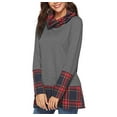 thumbnail image 3 of Women Elegant Plaid Patchwork Stretch Loose Long Sleeve Autumn Casual Classical Sweater Shirt Tops GRAY L, 3 of 6