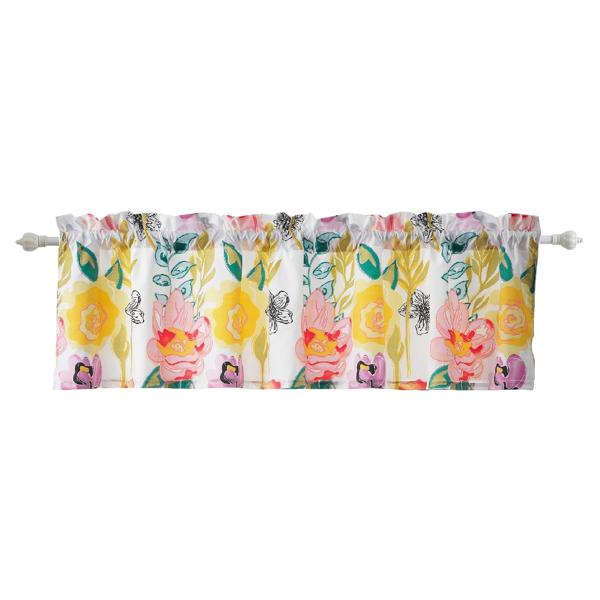 Global Trends Wildflower Delight Modern Floral Extra Wide Window Valance, 84 W x 19 L inches, White
