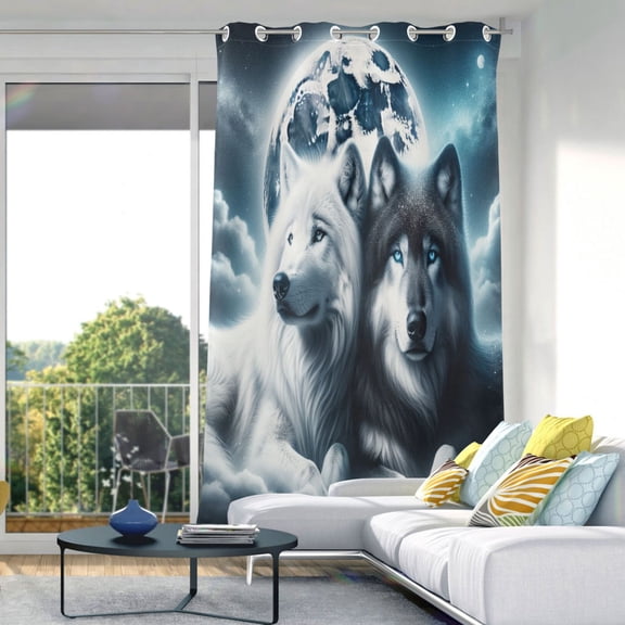 Blackout Curtains Window Curtain for Bedroom Living Room 1 Panel 82"x42" Wolves Lying under Moonlight