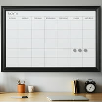 Navaris Framed Calendar Whiteboard for Wall - 23.6" x 35.4" Magnetic Dry Erase Monthly Planner - White Board with Frame - Includes Magnets and Marker