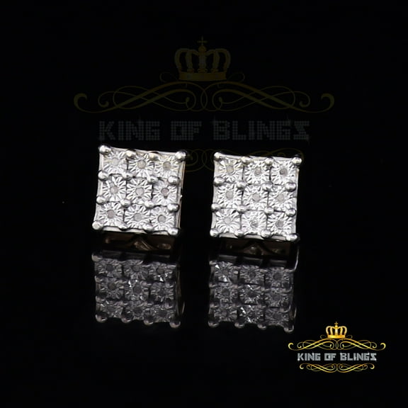 King of Bling's 0.08ct Diamond Hip Hop Women's & Men's Stud Earrings 925 Yellow Sterling Silver
