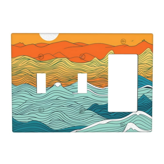 Hand Drawing Wave Sea Switch Cover Decorative Wall Plate 3-Gang 2-Toggle 1-Decor Standard Size