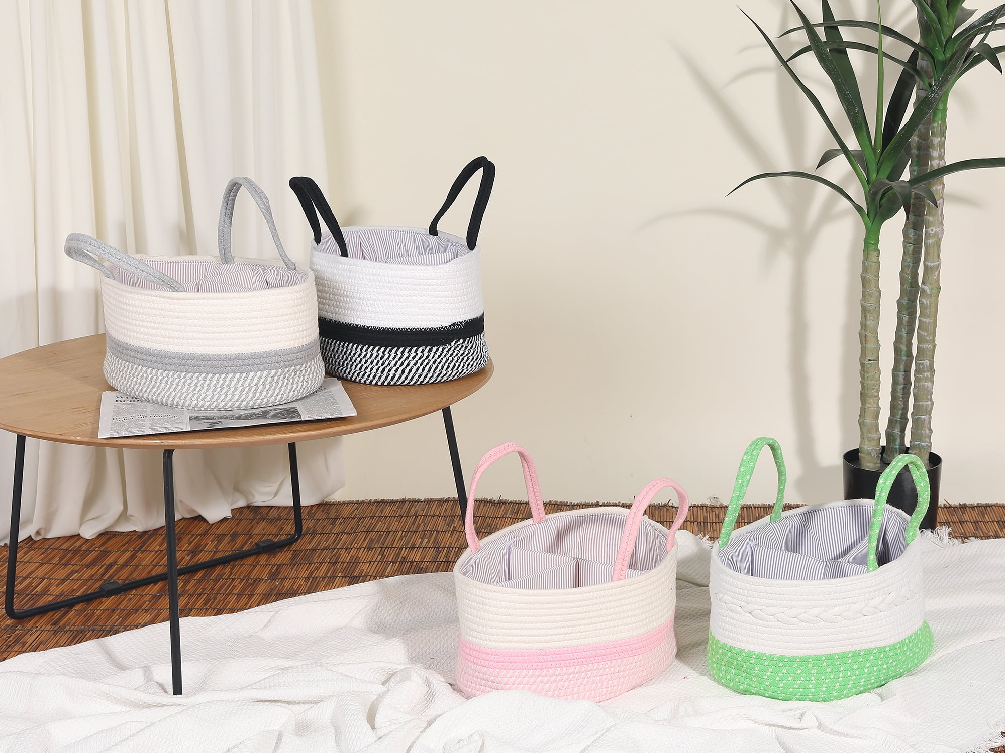 Unique Bargains 1 Pcs Woven Storage Basket Shelf Storage Bin with Handles for Home Black
