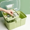 thumbnail image 6 of Portable Handled Storage Box Sewing Box 2 Layers Art Craft Organizer Lockable Container with Lid for Cosmetic Manicure Tools Green, 6 of 8