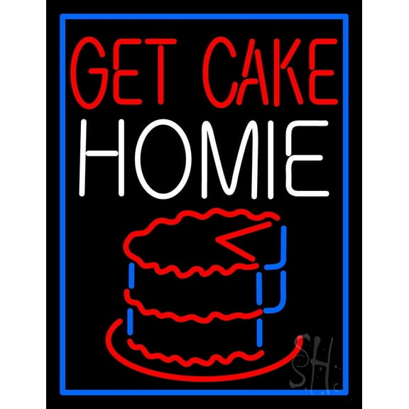 Get Cake Home LED Neon Sign 19 x 15 - inches, Clear Edge Cut Acrylic Backing, with Dimmer - Bright and Premium built indoor LED Neon Sign for restaurant window and interior decor.
