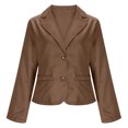thumbnail image 5 of Otntypg Women's Business Casual Cropped Blazer Notch Lapel Collar Open Front Long Sleeve Single Breasted Work Office Suit Jacket Coffee XXL, 5 of 10