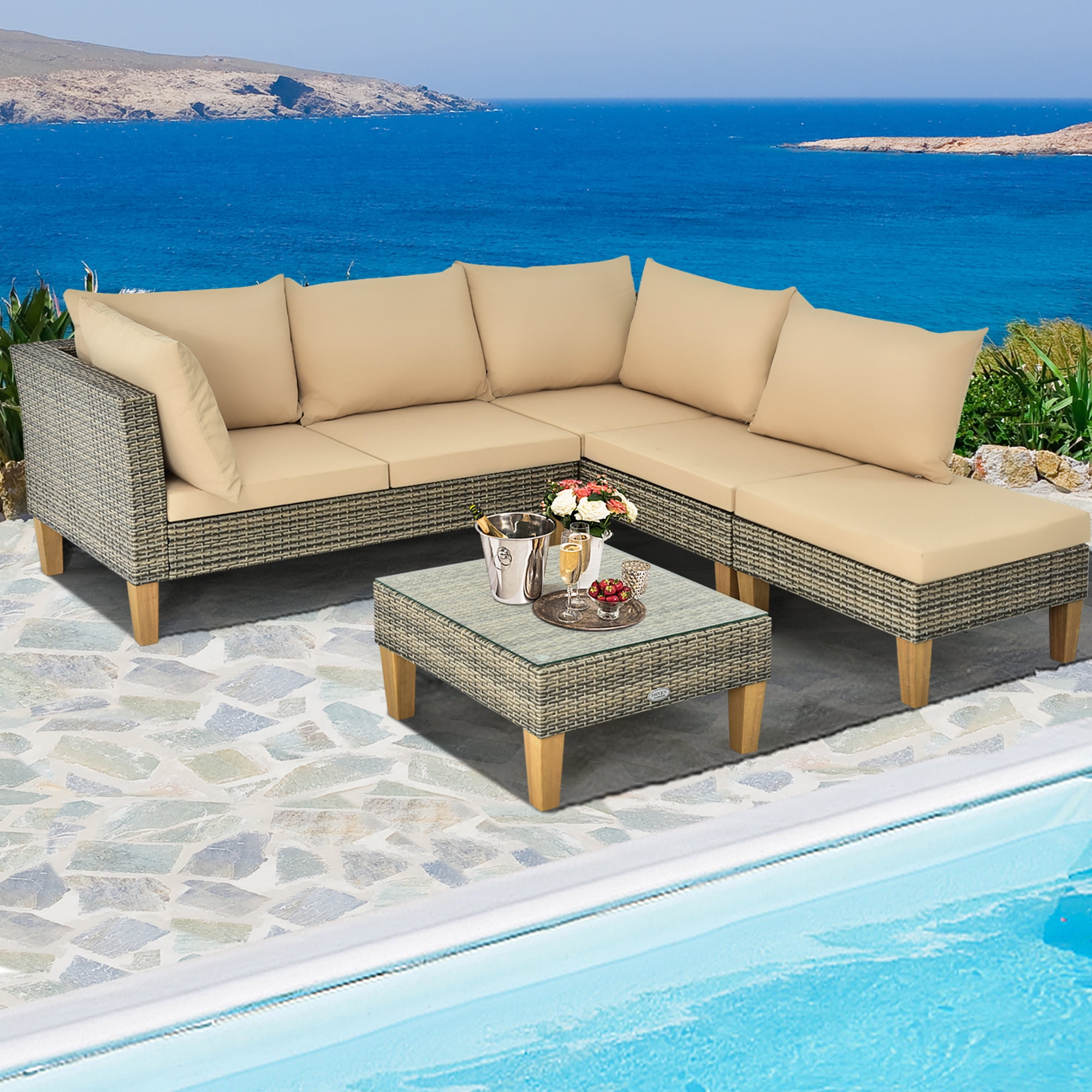 Gymax 4PCS Rattan Patio Sectional Sofa Set Outdoor Furniture Set w