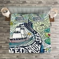 thumbnail image 3 of Ambesonne Animal Quilted Bedspread Set 3 Pcs, Whales Island with Palm, Queen Size, Blue Pink and Green, 3 of 3