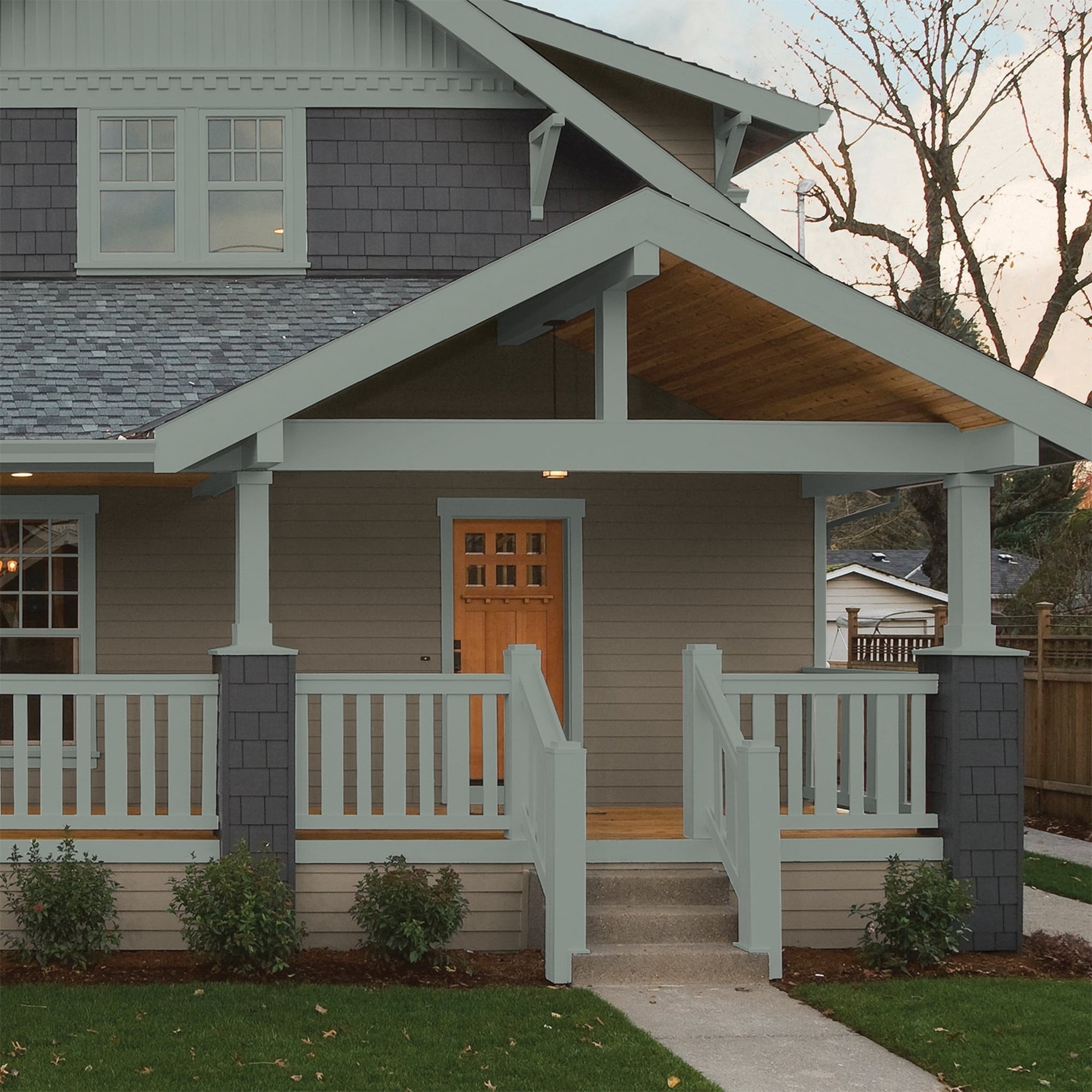 Glidden One Coat Gray Heron / Grey Semi-Gloss Exterior Paint with Primer, 5 Gallon