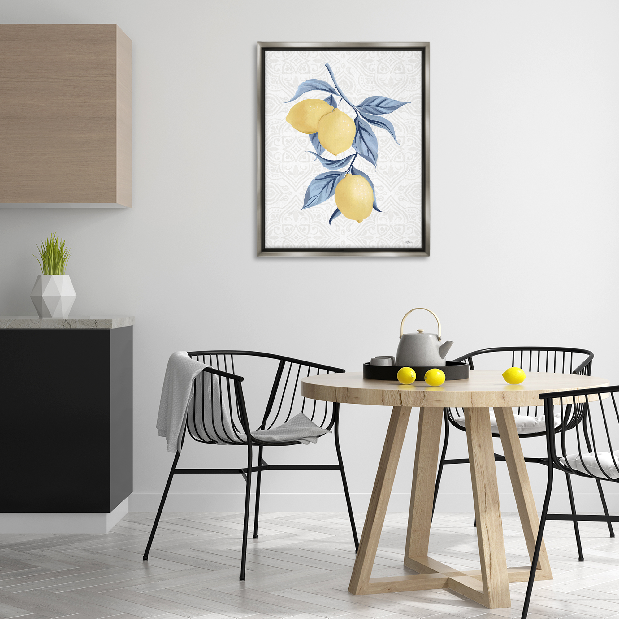 Stupell Industries Geometric Mosaic Lemons Food & Beverage Painting Gray Floater Framed Canvas Art Print Wall Art, 25 x 31