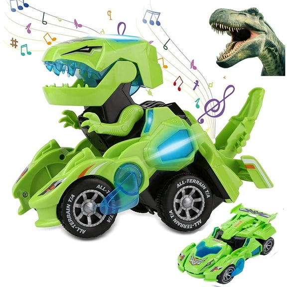 Transforming Toys, 2 in 1 Transforming Dinosaur LED Car Dinosaur Transform Car Toy Automatic Dinosaur Dino Transformer Toy Car Lamps for Kids,Toddlers ( Ages 3-12, Green)