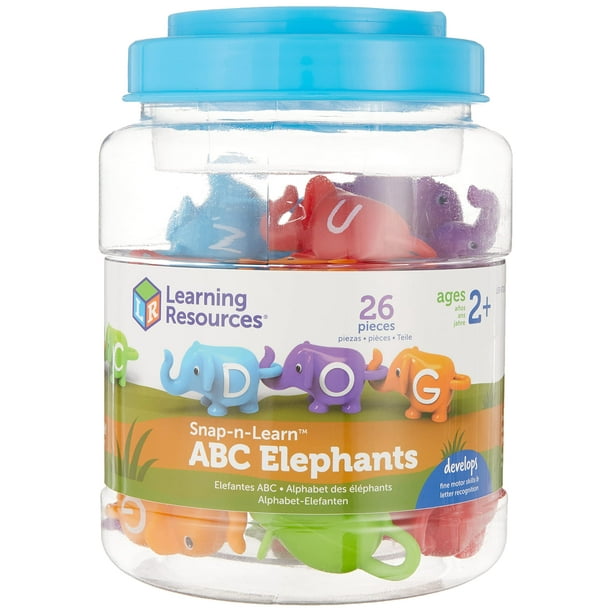 Learning Resources Éléphants De L'alphabet Snap-n-Learn - 26 Pièces - Jouet éducatif Pour Apprendre Les Lettres Et Les Couleurs Dès 2 Ans