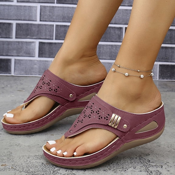 Summer Plus Size Slip-On Sandales for Womens Fashion Casual Spring Solid Color Thong Wedge Heel Flip Flops
