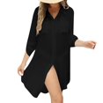 thumbnail image 7 of NMMUED Cover Ups for Swimwear Women Blouse Long Button Down Shirt Dresses Tops Beach Vacation Clothes for Women Black A, 7 of 7