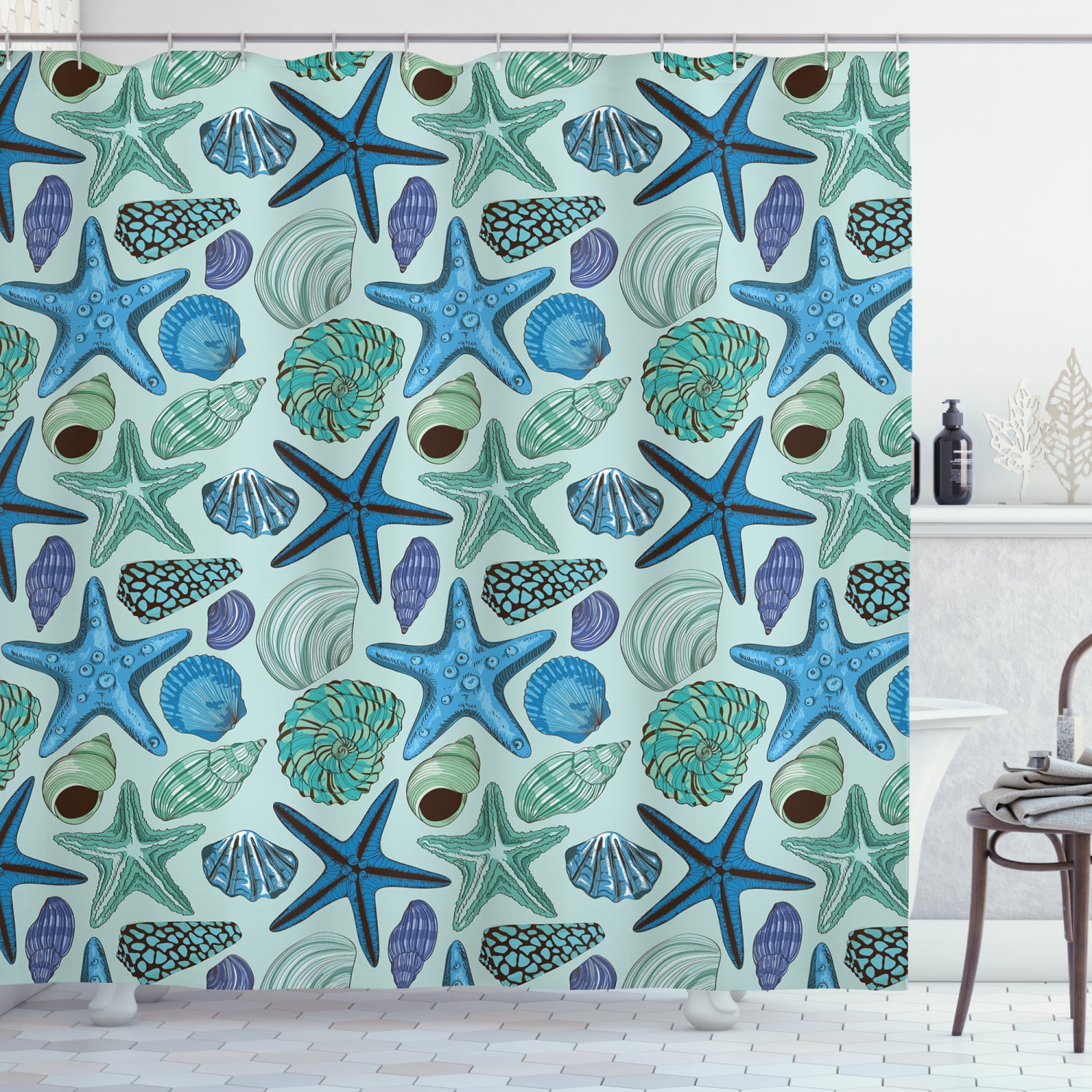Starfish Shower Curtain, Aquarium Inspired Composition Tropical